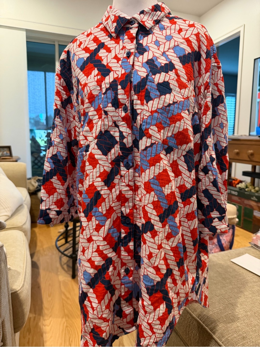 Talbots aqua club women’s Red, Navy & White Patterned cover up